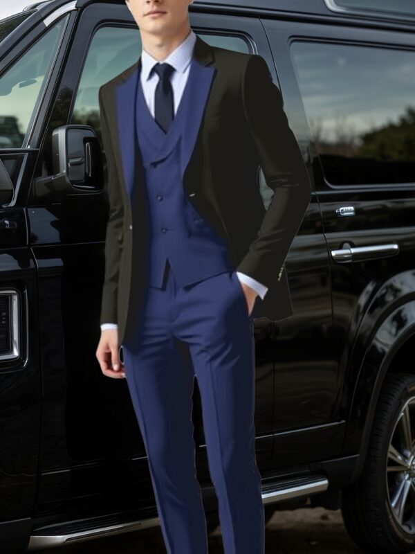 3pcs Men'S Polyester Suit Set, Shawl Collar, Non-Stretch Solid Color Work Style, Long Sleeve, Regular Fit with Vest and Pocket Details, Suitable for Spring, Summer, and Autumn - Image 2
