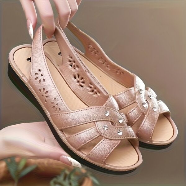 Women's Chic Summer Wedge Sandals Comfortable Breathable Solid Color Minimalist Hollow Out Soft Sole Fashion Casual Mom Slippers, Black 2025 Travel Portable - Image 13