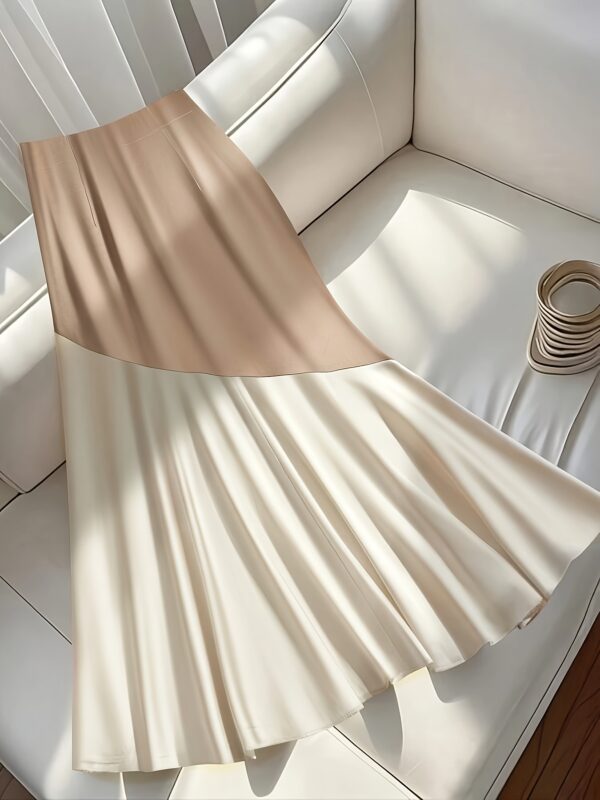 Elegant Women'S Summer Skirt with Belt - Chic Color Block Design, Flowy Polyester Skirt for Casual or Dressy Occasions, Cute Skir - Image 2