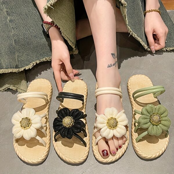 [Slipon Ease] Women's Stylish Floral Convertible Slides - Black PU Cover with 3D Flower Accents, Casual Summer Beach Sandals for Home or Outdoor Use - Image 8