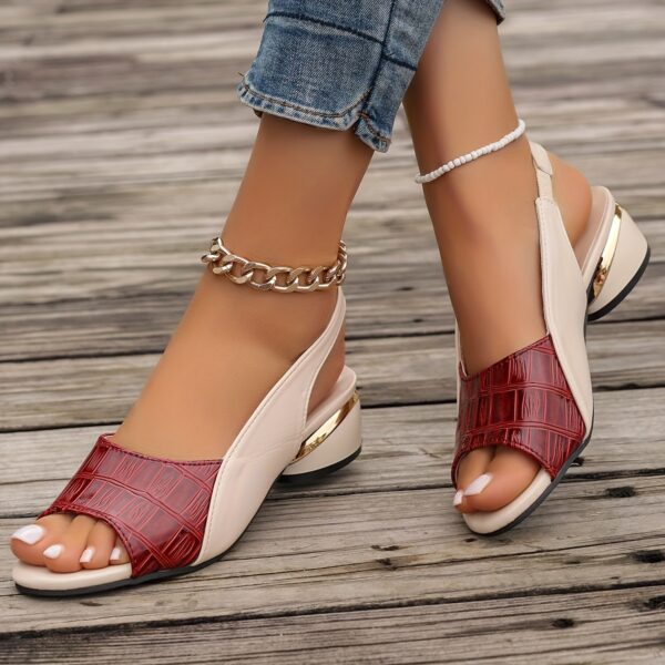 Women's Stylish Open Toe Sandals - Black & Crocodile Pattern Chunky Heel Shoes, Mid-Height Summer Casual Wear with Rubber Sole, Strappy Sandals - Image 18