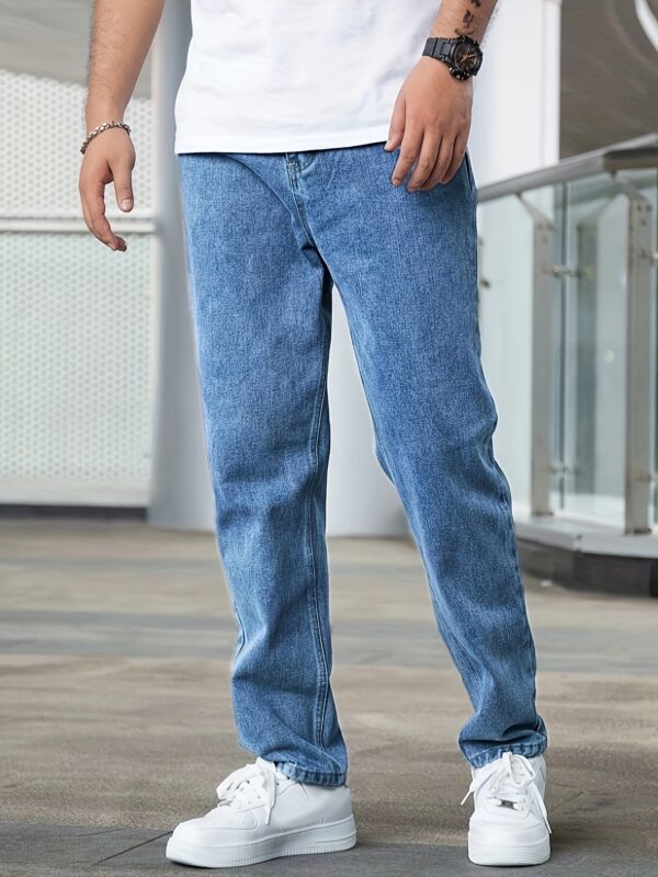 Men's Casual Stretch Denim Pants - Classic Regular Fit, Water-Washed Texture, All-Season Comfort, Machine Washable Solid Color Jeans for Casual Attire, Casual Casual Attire | Classic Blue Jeans | Easycare Jeans - Image 6