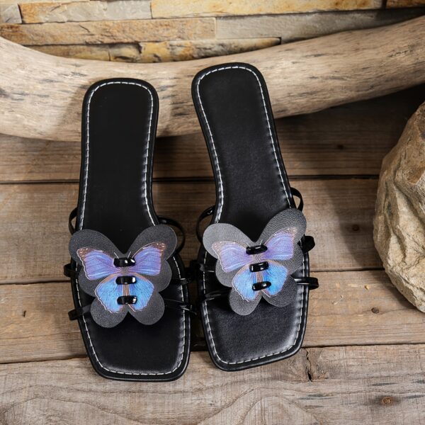 Fashionable Women'S Slippers, Summer, Flat Bottomed, Square Headed, Sandals, Elegant Butterfly Print Decoration, Lightweight And Comfortable, Indoor And Outdoor Multi-Purpose Slippers - Image 4