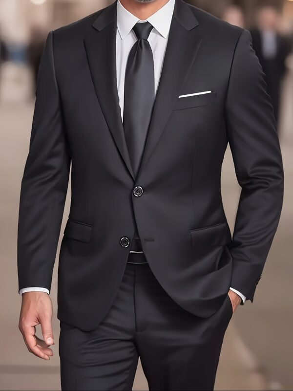 Men'S Casual Suit Set - Light Gray Double-Breasted Blazer, Matching Pants, Non-Stretch Fabric, Regular Fit, Button-Up, Ideal for Work, Spring/Summe - Image 4