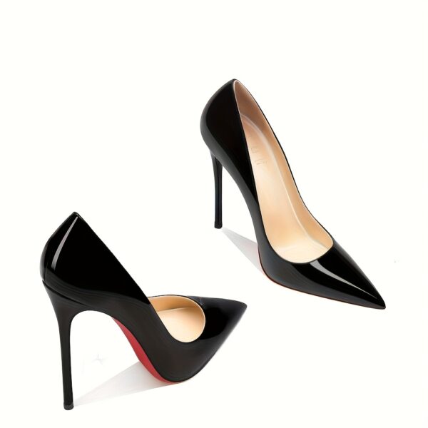 Women's Pointed Toe Stiletto Heels - Burgundy Synthetic Cover Ultra-High Heels with Closed Toe & Comfortable Block Heel for All-Season Formal & Professional Wear, High Heel Shoes, Versatile Fashion Footwear, Sleek Glossy Finish, Durable Rubber Sole, Evening Shoes, Highquality Footwear, Party Goers - Image 5