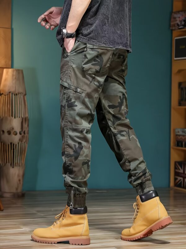 Men's Slim-Fit Camouflage Work Pants with Multi-Pocket Design - Cotton Blend Durable & Comfortable, 9-Inch Length, Machine Washable for Outdoor Activities, Spring/Fall Casual Wear, Comfy Pants, Reinforced Knee Protection - Image 3
