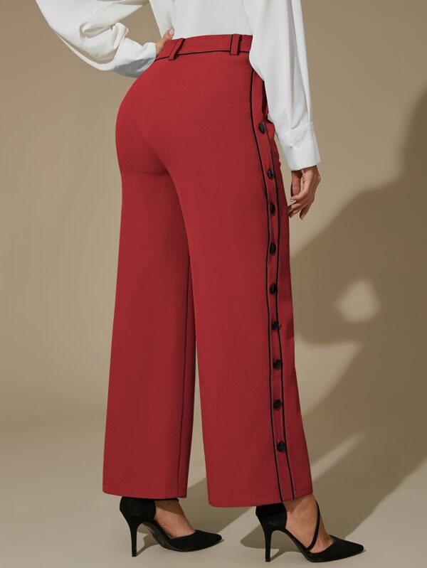 DIQIUVY Women'S Elegant All-Season Solid Color Wide Leg Pants, Polyester 95% Elastane 5% Blend, Regular Fit with Side Slit and Button Detail, Mature Zipper Fly Long Trousers for Office Wear - Image 19