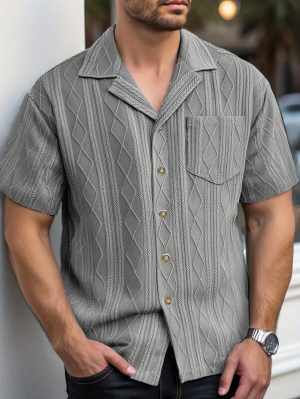 Men'S Casual Green Short-Sleeve Shirt with Diamond Pattern, Casual Summer Shirt for Adults, Casual Summer Wear | Diamond Pattern Shirt | Casual Style Shirt - Image 3