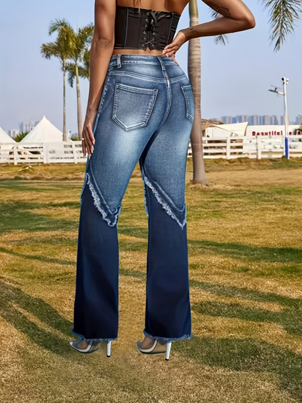 High-waisted Women's wide-leg fashion, color-block slim-fit jeans, high-stretch casual flared pants - Image 17