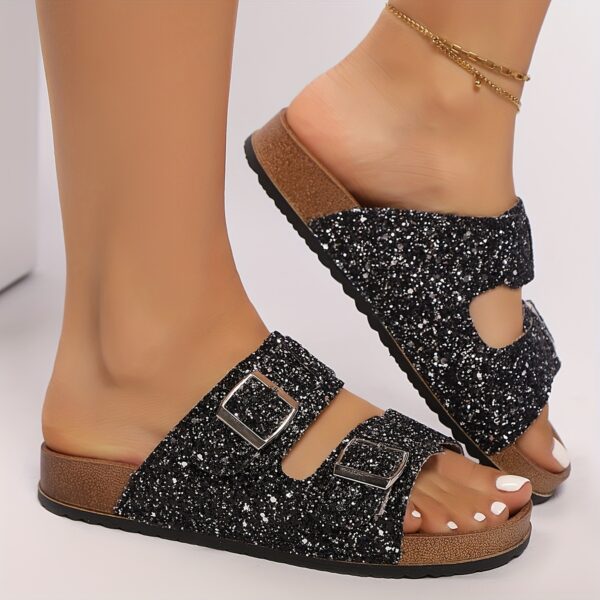Spring and Summer Women's Fashion Flat Slippers, Soft Sole Lightweight Buckle Adjustable Sandals - Home Outdoor Beach Shoes