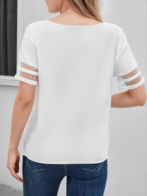 2025 Summer Casual Minimalist Mesh Spliced Short Sleeve Shirt for Women, Cross-Border Fashion - Image 6