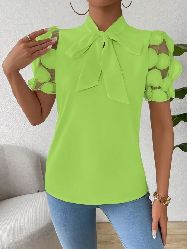 Women's Short Sleeve Tie-Neck Casual Summer Shirt - Image 9