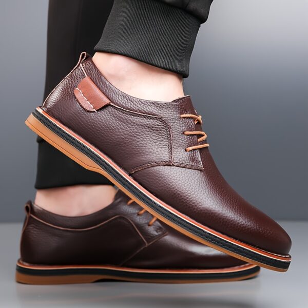 Men'S Genuine Cow Faux Leather Dress Shoes - Sleek Lace-Up Business Casual Footwear with Non-Slip Rubber Sole, Available in Navy Blue, Black, Olive Green, and Brown, All-Season Comfort, Faux Leather Lining, Perfect for Work, Parties, and Casual Attire, Versatile Dress Shoes | Sleek Shoe Design | Shoes - Image 12