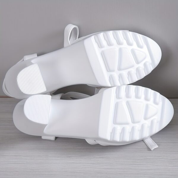 Women'S Summer Fashion Chunky Heel Sandals - White Open Toe with Buckle Strap, Comfortable PU Sole, Stylish High Heel Sandals for Casual Wear, Chunky Heel Sandals - Image 7