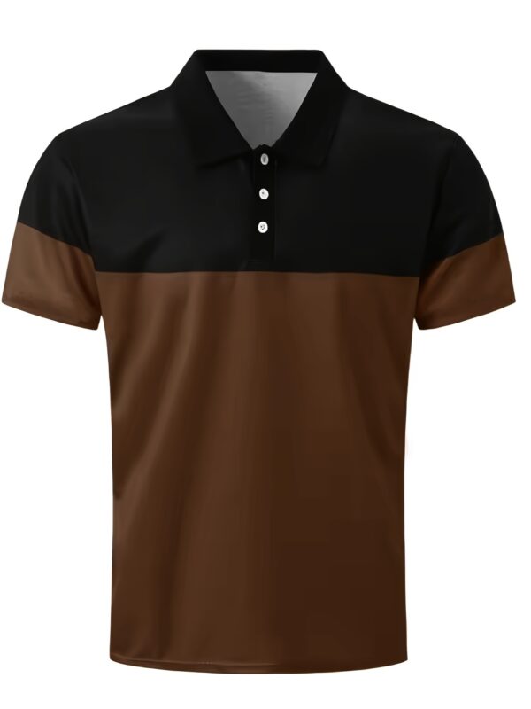 2025 Summer Men's Color Block Fashion Regular Shirt, Outdoor Sports Golf Casual Turnover Collar Short Sleeve Top - Image 3