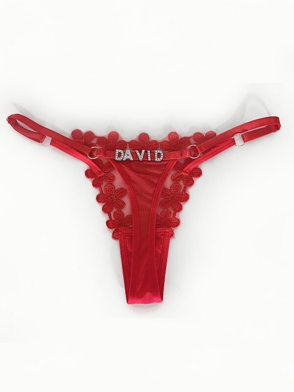 Customized "DAVID" Engraved Red Lace G-String Thong with Floral Embellishments - Personalized Underwear for Women, Unique Gift Idea for Friends & Family, Ideal for Spring & Summer, Festive Gift|Personalized Underwear|Lace Trim, Lace Trim Underwear - Image 5