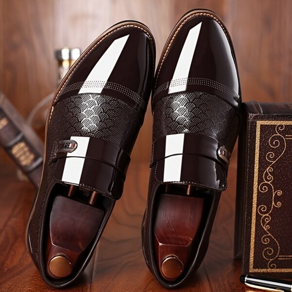 Embossed Men's business shoes-Comfortable Pointed Toe Slip On Lug Sole Business Oxfords for Party Wedding Office Dress Shoes - Image 4