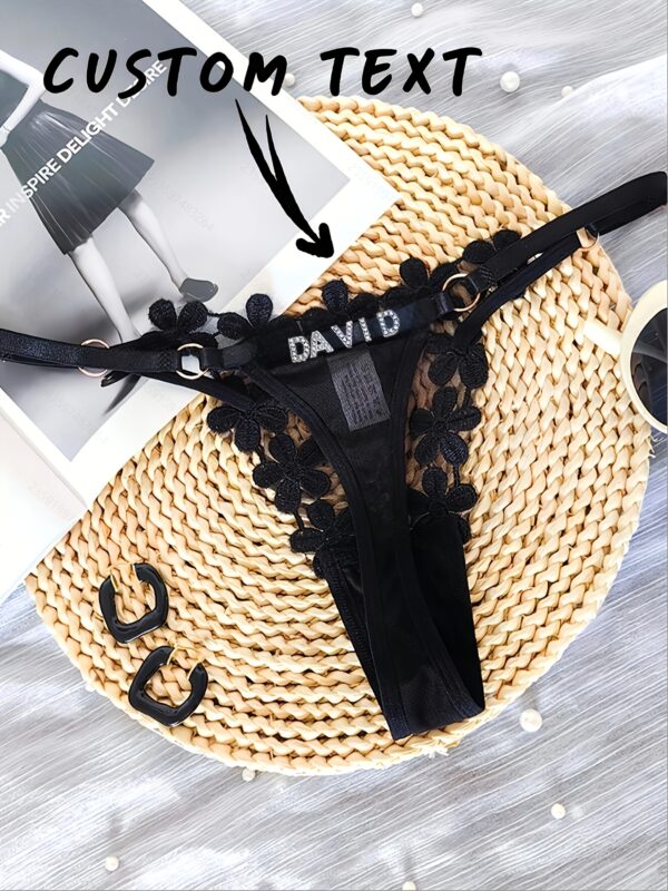 Customized "DAVID" Engraved Red Lace G-String Thong with Floral Embellishments - Personalized Underwear for Women, Unique Gift Idea for Friends & Family, Ideal for Spring & Summer, Festive Gift|Personalized Underwear|Lace Trim, Lace Trim Underwear - Image 4