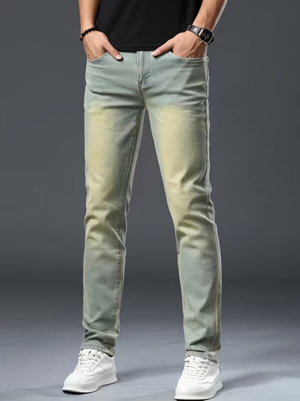 Men's Slim-Fit Stretch Denim Jeans - Versatile Green, All-Season Wear, Machine Washable, Basic Style, Cultivate The Body Version, Four Seasons - Image 5