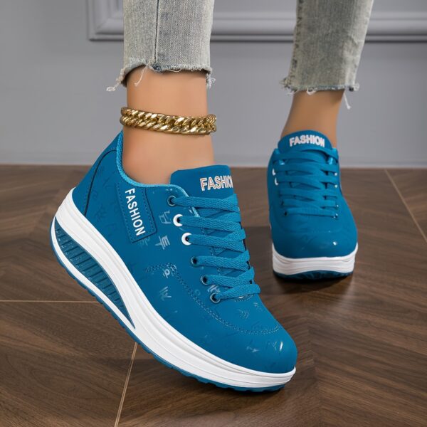 Women's Fashion Sneakers, Casual Versatile Platform Shoes, Lightweight Comfortable Breathable Athletic Footwear, Low Top, Solid Color, Regular Toe, Fabric Lining, Lace-Up Closure, MD Sole Material - Image 3