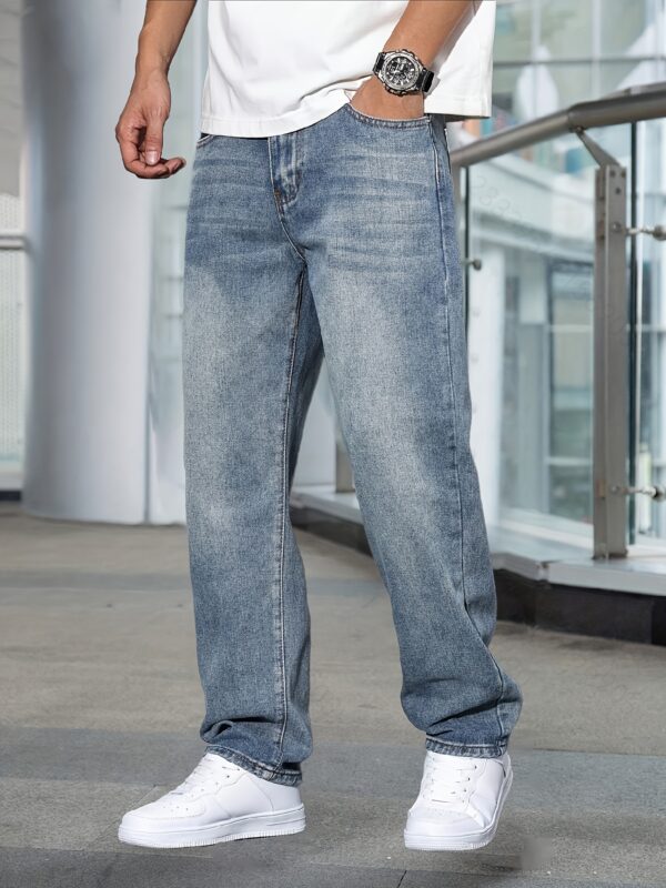 Men's Casual Stretch Denim Pants - Classic Regular Fit, Water-Washed Texture, All-Season Comfort, Machine Washable Solid Color Jeans for Casual Attire, Casual Casual Attire | Classic Blue Jeans | Easycare Jeans - Image 4