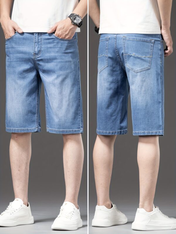 Men'S Light Blue Denim Shorts - High-Quality Stretch Fabric, Slim Fit Straight Leg, Casual Business Style with Pockets, Summer 2025 Collection, Versatile and Fashionable, Jean Shorts - Image 8