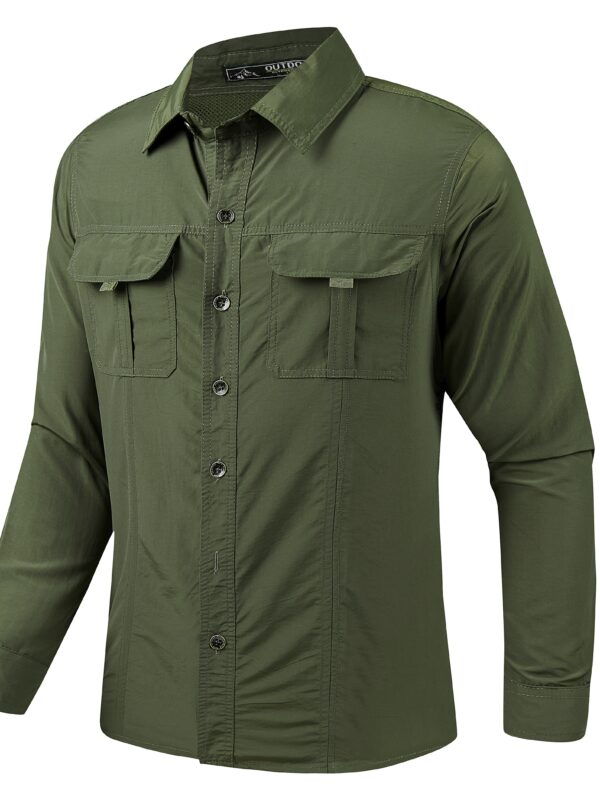 Men's Quick-Dry Shirt - Beige Button-Up Formal & casual shirt with Button Front Placket, Long Sleeve Non-Sticky Fabric for Office, Outdoor, Gym, Travel - Easy-Care Button-Up Blouse for Everyday & Formal Events, Outdoor Clothing, Classic Collared Design, Nonelastic Textile - Image 10