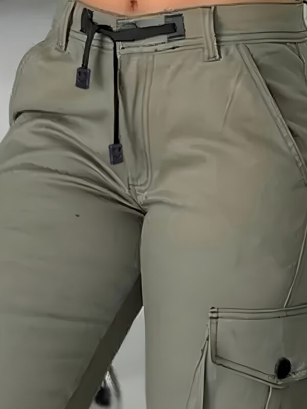 Women'S Casual Olive Green Cargo Pants - Long Length, Drawstring Waist, Multiple Pockets, All-Season Comfort, Casual Attire|Drawstring Waistband|Functional Pockets - Image 3