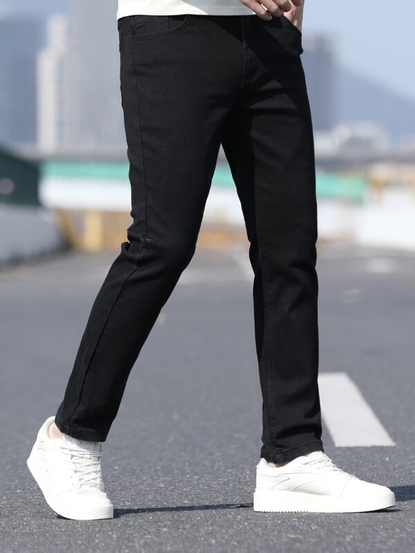 2025 New Men's Slim Fit Stretch Denim Jeans - Mid-Stretch Water-Washed Black Casual Pants with Built-In Zipper, All-Season Comfort & Hand Wash Care, Casual Wear Jeans | Slim Fit Jeans | Durable Fabric - Image 5