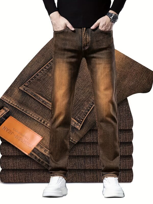 Men's Denim Pants Elastic Simple Denim Long Pants Slimming and Shaping Men's Dark Brown Clothing Multi-Process Men's Pants, Suitable for All Seasons