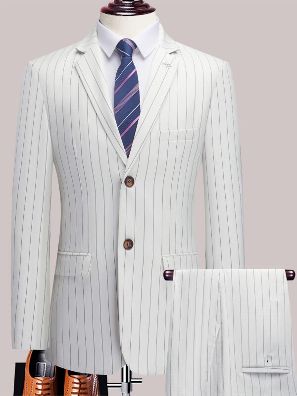 Men'S Striped Suit Set for Business Casual And Formal Events, Featuring a Lightweight Design Suitable for Spring And Autumn. The Two-Piece Suit Is Durable, Wrinkle-Resistant, And Does Not Adhere to Hair, with a Double Button Closure. - Image 4