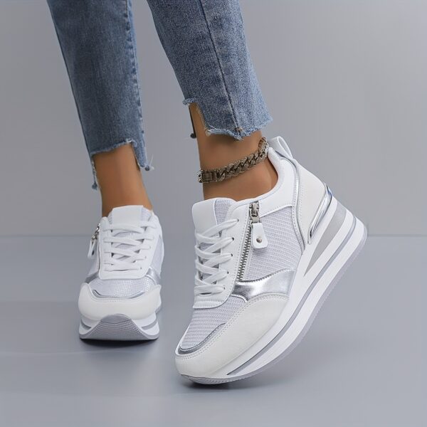 Women'S Pink Breathable Road Running Shoes, Wedge Platform Sneakers with Moire Pattern, Cushioned Support, All-Season Synthetic Upper & PVC Sole, Casual Athletic Footwear for Outdoor Activities, Outdoor Sports Shoes | Stylish Women'S Shoes | Comfortable Fit - Image 8
