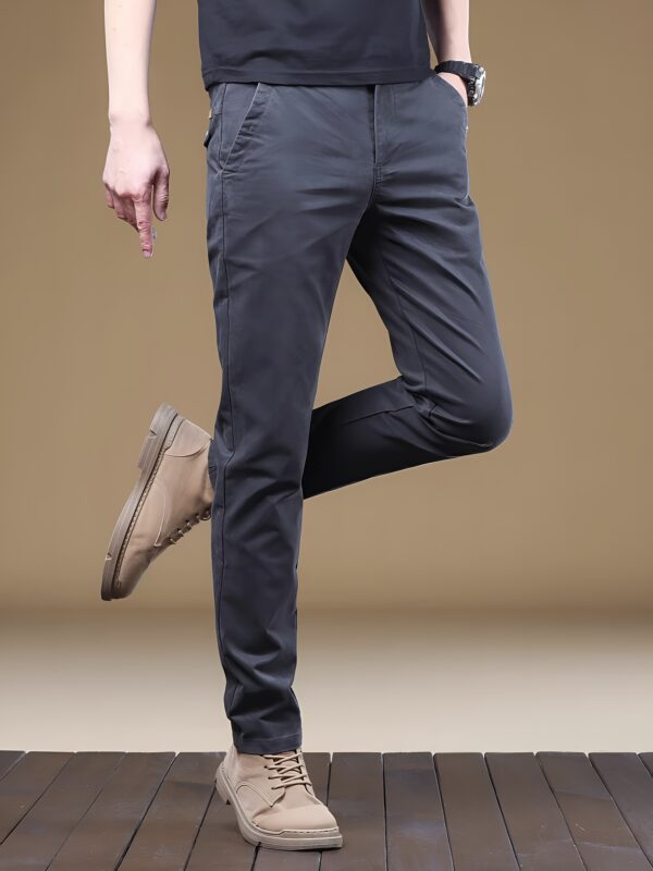Men'S Slim-Fit Cotton Casual Pants - Classic Straight-Leg Design, Thick Stretch, Solid Black, Business Casual Trousers for All Seasons, Comfortable and Stylish, Allseason Trousers | Straight Leg Pants | Cotton Pants - Image 4