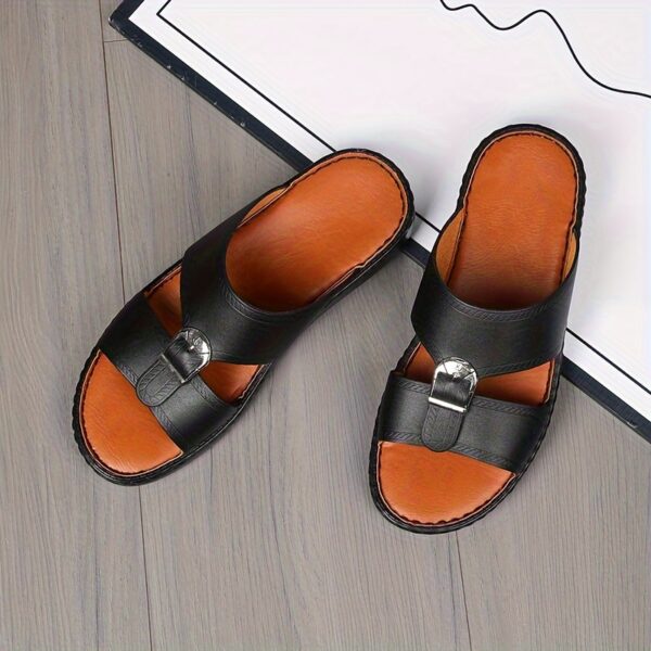 Men'S Casual Fashion Trendy Solid Color Round Toe Slip On Slides, Faux Upper, Faux Sole and Insole, Without Lining, Soft Sole Non-slip, Middle East Style Handmade, All-season, Daily & Casual Outdoor Indoor, for Men - Image 4