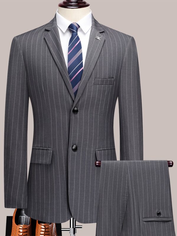 Men'S Striped Suit Set for Business Casual And Formal Events, Featuring a Lightweight Design Suitable for Spring And Autumn. The Two-Piece Suit Is Durable, Wrinkle-Resistant, And Does Not Adhere to Hair, with a Double Button Closure. - Image 3