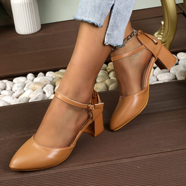 Elegant Women'S Pointed Toe Dress High Heels with Bowknot - Chunky Heel Sandals, Faux Cover, Golden Buckle Strap, Perfect for Summer, Travel, and Wedding Occasions, Wedding Sandals | Elegant High Heels | Synthetic Sandals, Dress Heel - Image 5