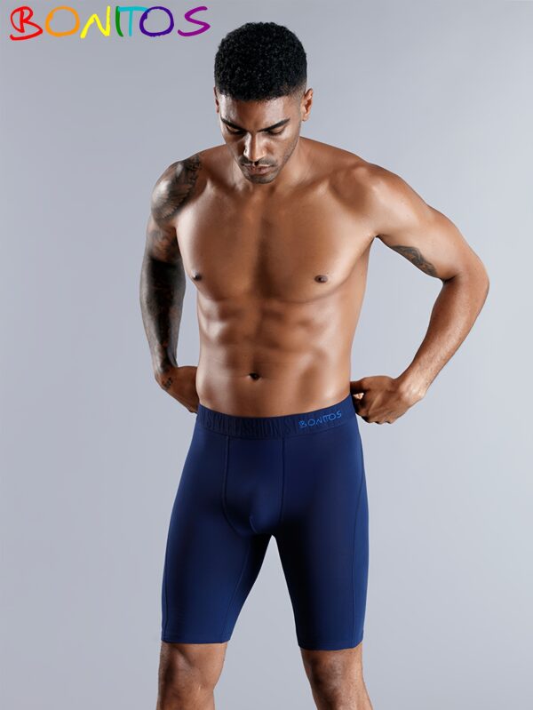 4pcs BONITOS Men's Long Boxer Briefs - Fly Open Underwear, Breathable Cotton Blend, Elastic Waistband, Comfort Fit in Blue, Black, Gray, Navy - Ideal for Daily Wear - Image 4
