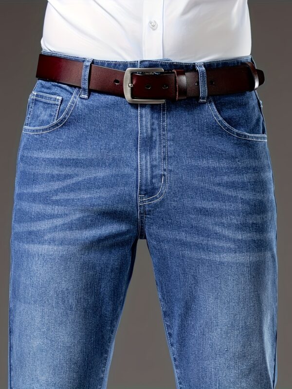 Men's Light Blue Straight Leg Jeans - Casual Business Denim, Mid-Rise, Stretch Fit, Versatile & Comfortable for Casual Attire - Image 2