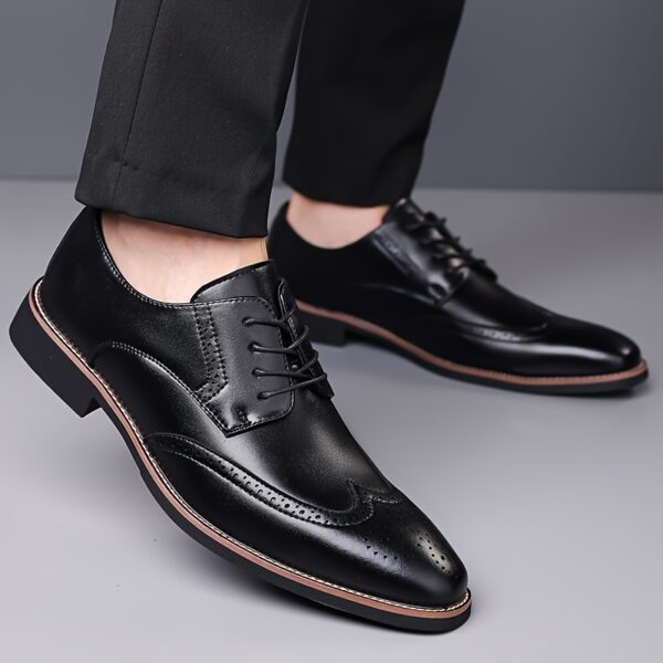 Men's Genuine Leather Brogue Derby Shoes - British Style Lace-Up Formal & Casual Dress Shoes with Round Toe, Breathable Perforations, Cushioned Insole & Non-Slip Rubber Sole for Weddings, Office, Daily Wear, Office Footwear, Elegant Footwear, Durable Construction, Business Attire - Image 10