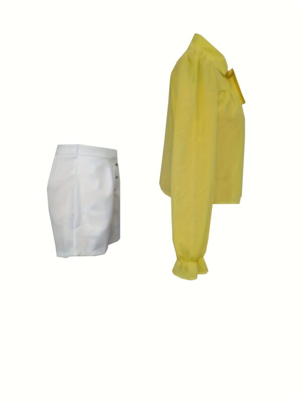 Women's Lapel Neckline Sheer Top Shirt White Casual Pants Set 2pcs Spring Summer Suit NS702 - Image 5