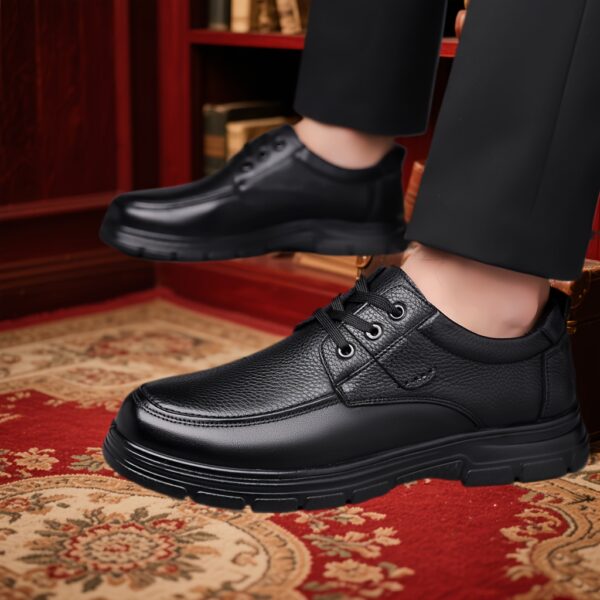 Premium Genuine Leather Classic Men's Business Casual Shoes, Formal Loafers for Driving and Outings, Solid Color Genuine Leather with Lychee Pattern Upper, Lace-Up Design, Wearable in All Seasons, Thick Sole Durable Anti-Slip, 7 Sizes Available, Suitable for Business, Leisure, Weddings, Parties, Work, Travel, and Vacation - Image 5