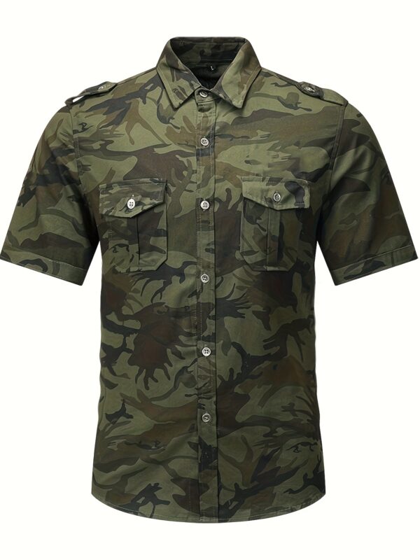 Men's Summer Camo Cotton Shirt - Casual Outdoor Short Sleeve with Chest Pocket, Vintage Style, Non-Stretch Fabric, Plaid Print, Regular Pattern, Military Uniform - Image 7