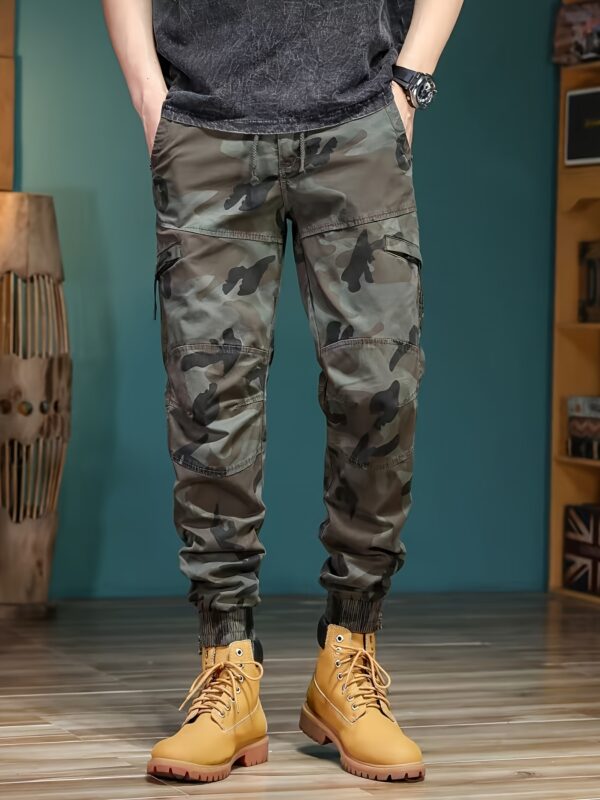 Men's Slim-Fit Camouflage Work Pants with Multi-Pocket Design - Cotton Blend Durable & Comfortable, 9-Inch Length, Machine Washable for Outdoor Activities, Spring/Fall Casual Wear, Comfy Pants, Reinforced Knee Protection