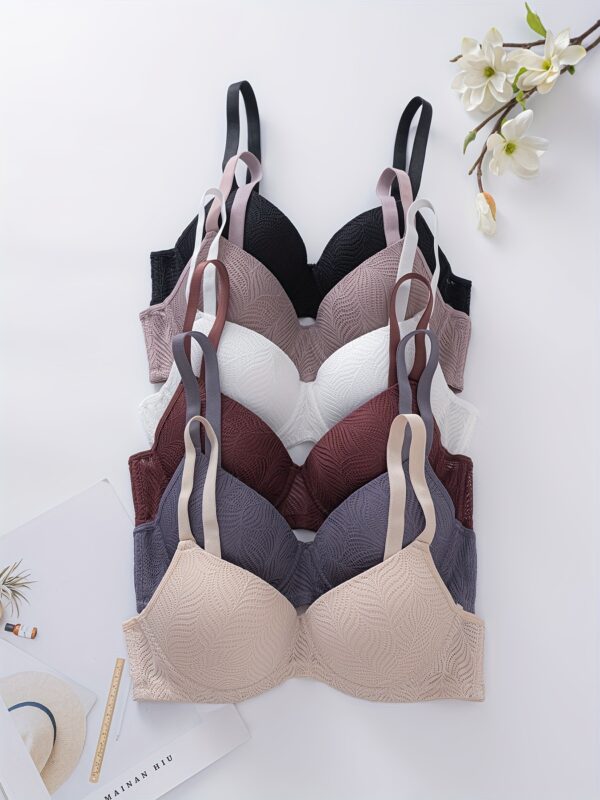 6pcs Women'S Lace Bra Set - Comfortable, Breathable, Push-Up Bras with Underwire, Solid Colors (White, Beige, Brown, Black, Pink, Purple) - Perfect for Casual Attire, Everyday Comfort | Elegant Lingerie | Comfortable Fit - Image 5