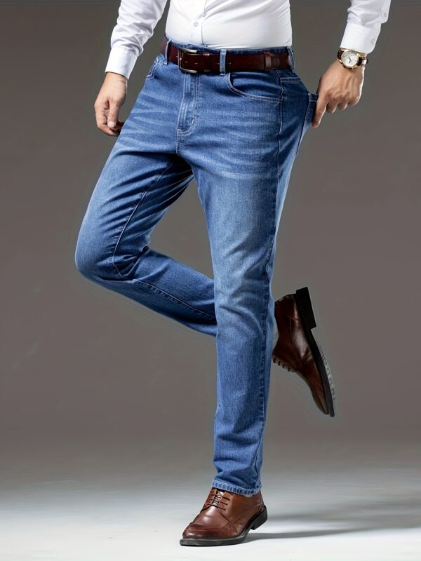Men's Light Blue Straight Leg Jeans - Casual Business Denim, Mid-Rise, Stretch Fit, Versatile & Comfortable for Casual Attire - Image 6