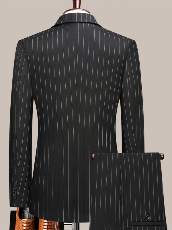Latest Men'S Suit Striped Double-Breasted Suit Spring/ Summer/ Autumn Thin Two-Piece Set with Frill Collar Striped Style Four Buttons Suit Business And Casual Dress Collar Necklace Decoration Slimming Dress Casual Suit White Suit - Image 7