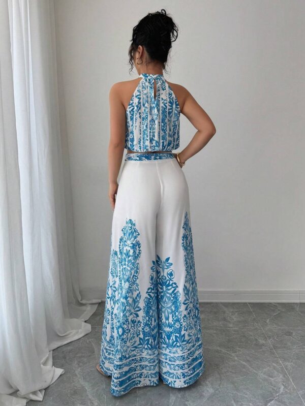 Women'S Fashion 2pcs Set Elegant Sleeveless Camisole Top and Wide-Leg Pants, Suitable for Summer - Image 2