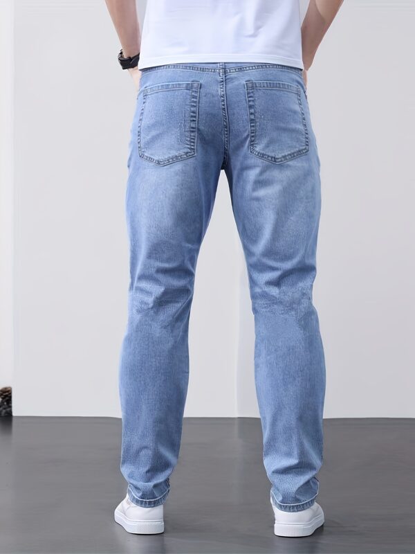 Men's Classic Blue Jeans - Lightweight Stretch Denim, Slim Fit Straight Leg with Pockets, Machine Washable, Versatile for Everyday & Outdoor Wear, All-Season Comfort, Polyester Blend, Mid-Rise Design - Image 6