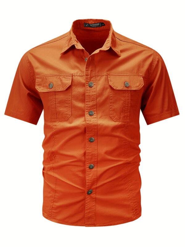 Men'S Summer Casual Short-Sleeve Shirt, 100% Cotton, Solid Color, Lapel Collar, Regular Fit, Woven Fabric, 170gsm, with Pockets, for Outdoor Hiking & Daily Wear