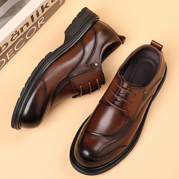 Men's Genuine Leather Dress Shoes - Formal & Casual Lace-Up Shoes, Brown, Cushioned Insole & Non-Slip Sole for Wedding, Office, Everyday - All-Season Formal & Everyday Footwear, Office Ready Shoes, Sophisticated Shoe Design, Durable Pu Sole - Image 4